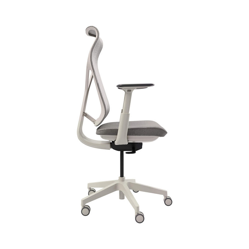Side view of cloud white Vari Align office chair with Alloy Grey mesh back and seat cushion on a white background. image number null